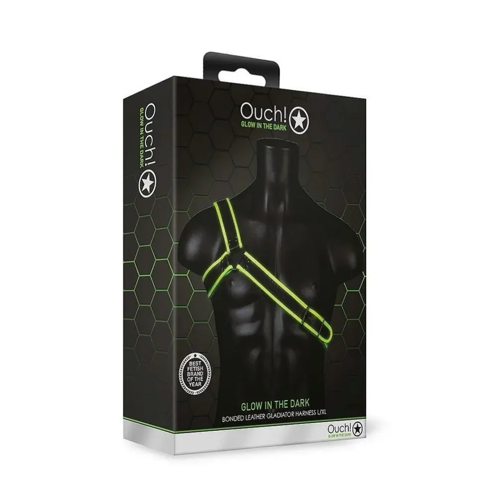 🦋B2G1🦋OUCH! Glow In The Dark NEON GREEN Bonded Leather Gladiator Harness | L/XL